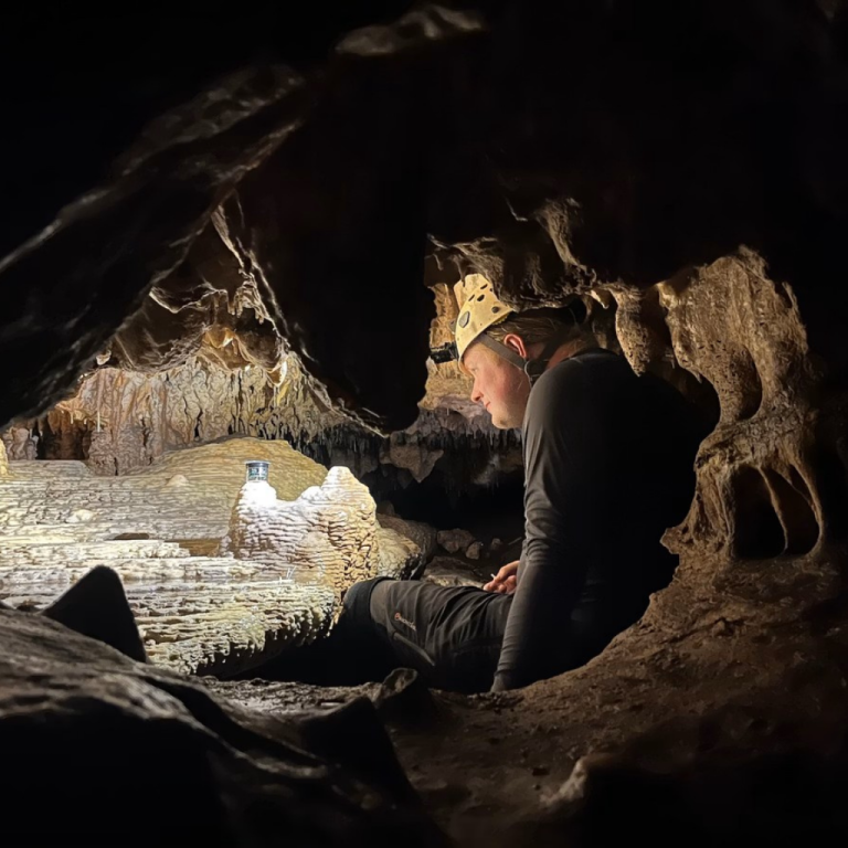 Man walks around he site of Cerro Quemado.