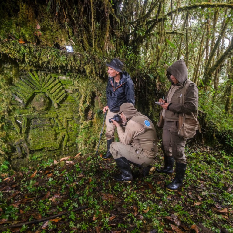 Man walks around he site of Cerro Quemado.