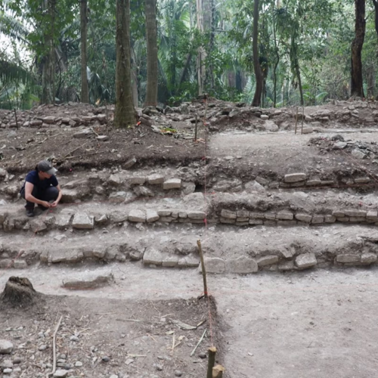 Man walks around he site of Cerro Quemado.