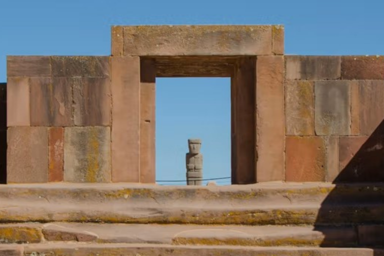 Man walks around he site of Cerro Quemado.